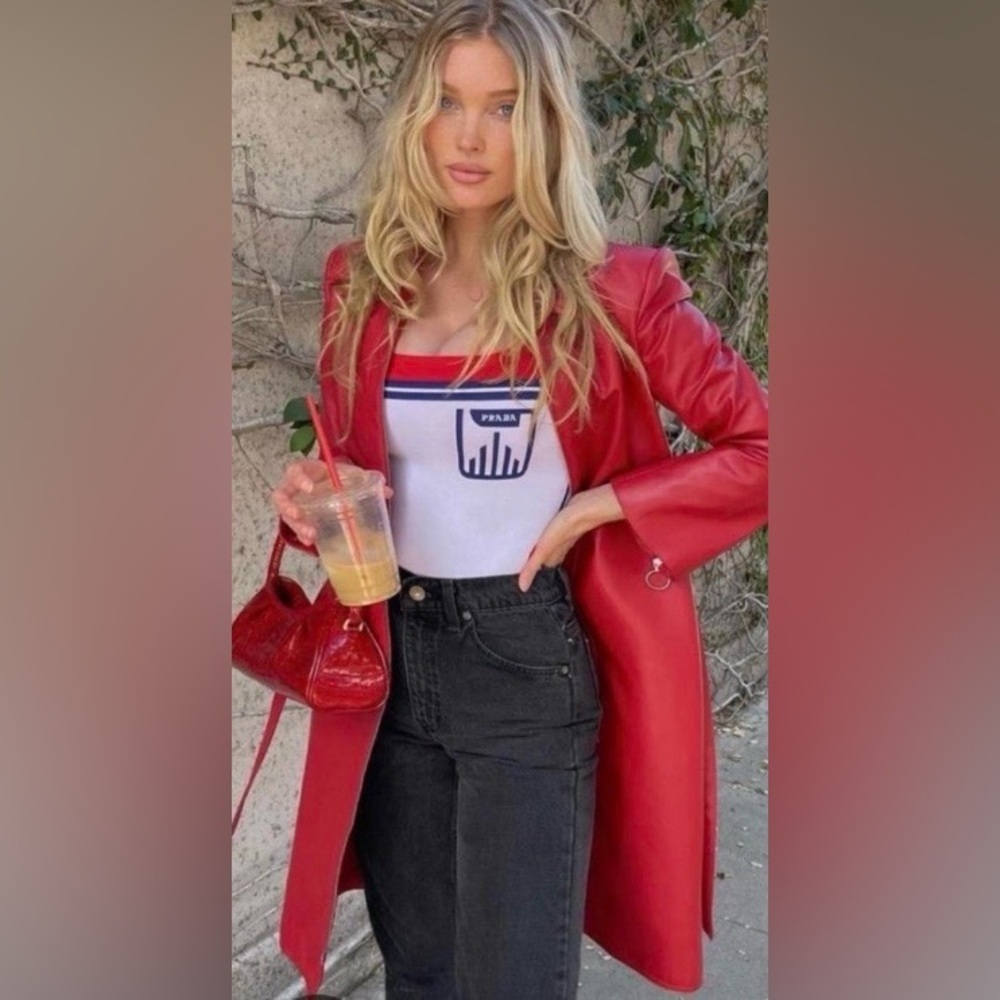 Orseund Iris Red Vegan Leather Belted Trench Coat Jacket Statement Designer L - Picture 3 of 15